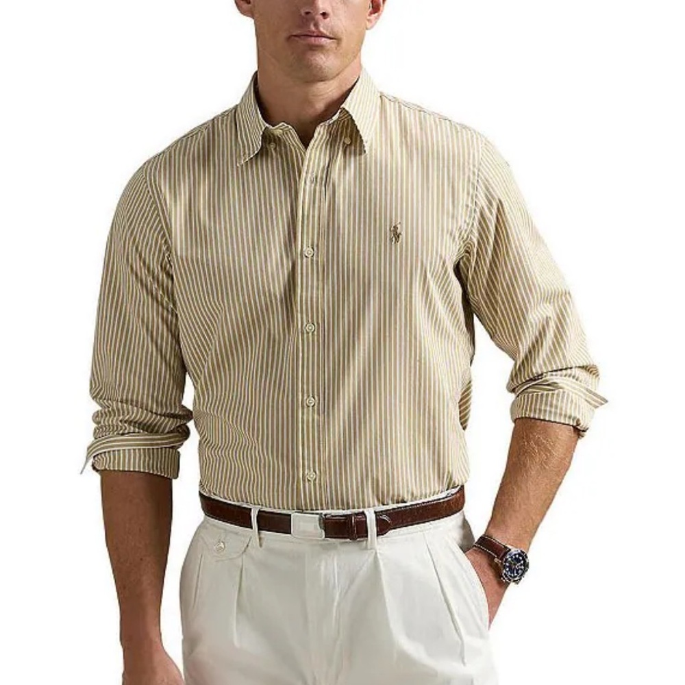 Ralph Lauren Tan Striped Casual Button Down Shirt